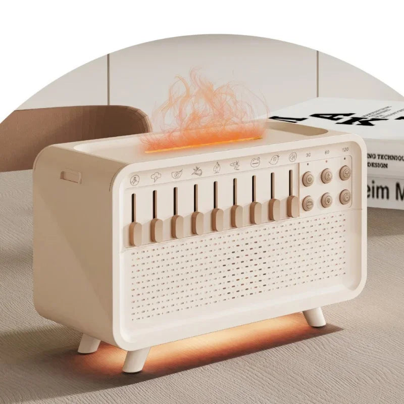 Flame-Effect Aromatherapy Diffuser with Bluetooth Audio & White Noise for Serene Sleep