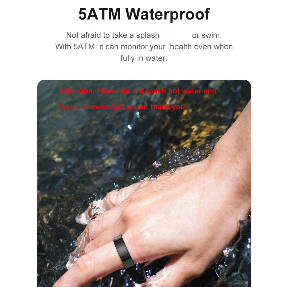 Elite Smart Ring: 5ATM Waterproof Health Monitor with Temperature Sensing & Camera Control